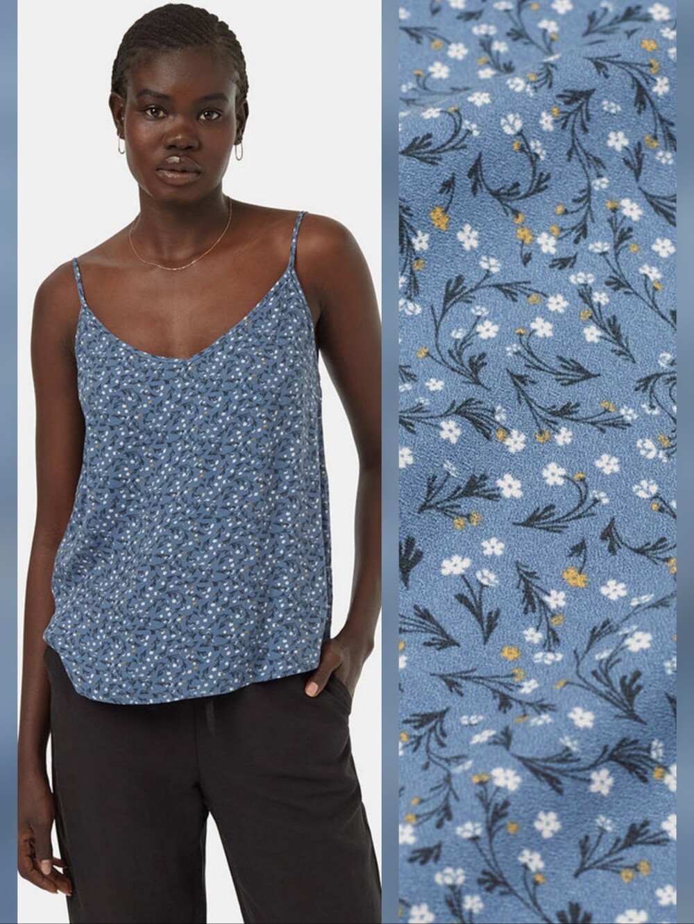 Tentree NWOT Blue Floral Spaghetti-Strap Cami Top
